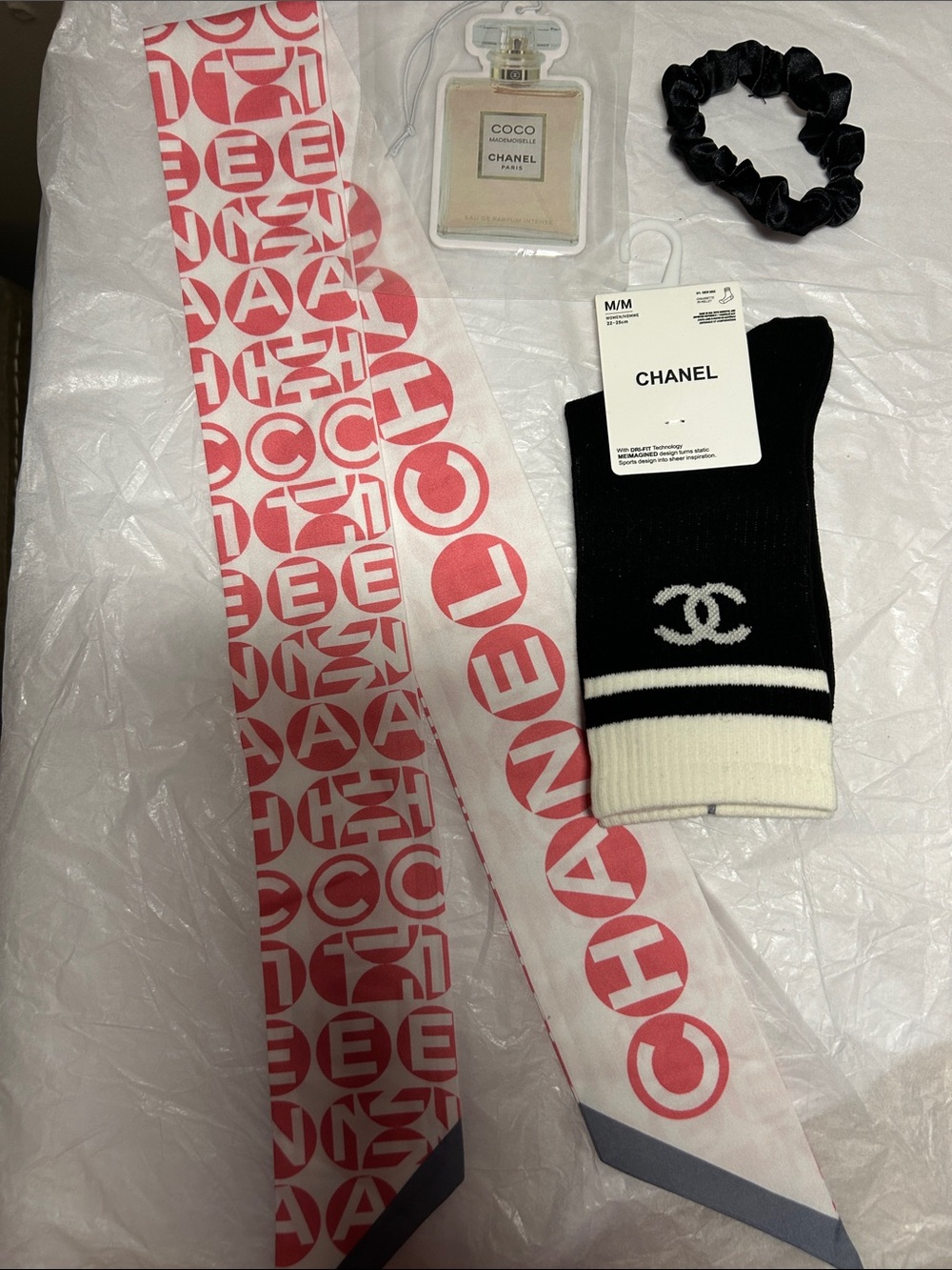 Chanel black& white knit crew socks, and 3 accessories bundle NWT